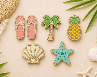 Zomer lasergesneden SVG-bundel | Strandoorbellen, magneten en sleutelhangers | Palmboom Ananas Zeester | Glowforge-bestanden Cricut SVG