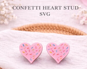 Confetti hart oorknopjes SVG | Laserbestand met gegraveerd hart | Minimalistisch hartknopontwerp | Digitale download