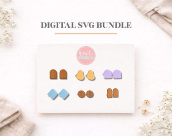 Moderne boogoorknopjes SVG-set | 6 minimale lasergesneden oorbelsjablonen | Glowforge xTool Ready digitaal bestand