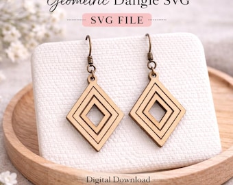 Diamanten hangoorbellen SVG | Geometrische lasergesneden oorbelsjablonen | Glowforge en xTool Ready digitaal bestand