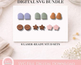Lasergesneden SVG-bundel met studoorbellen | Klaar voor Glowforge en xTool | Basisknopvormen voor oorbellen