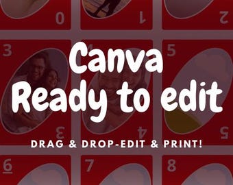 Juego de cartas UNO: Producto digital personalizable, listo para imprimir, plantilla PDF con función de arrastrar y soltar