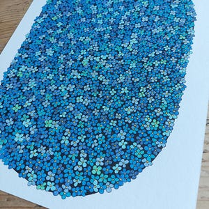 Blue Floral Ink Drawing: Original Art on Fabriano Paper