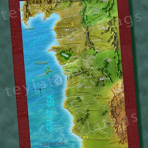 Witcher Map. Books by Andrzej Sapkowski.  Great gift for a fantasy book lovers!