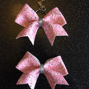 Mini Pink Sequin Bow Keyring/ Hair Clip