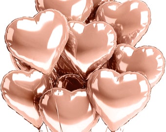 KAVO PARTY Rose Gold Heart Balloons - PACK of 12 - Premium Foil Mylar Heart Shaped Balloons for Valentine's Day Decor