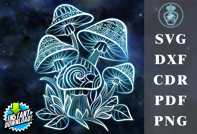 Mushrooms Zentangle Vector Files Mushrooms Silhouette Etsy