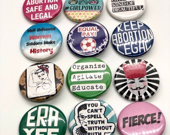 Feminist Button Set, 1.25 inch Buttons, ERA Yes, Pro Choice, Girl Power Buttons, Ruth Bader Ginsburg, Organize