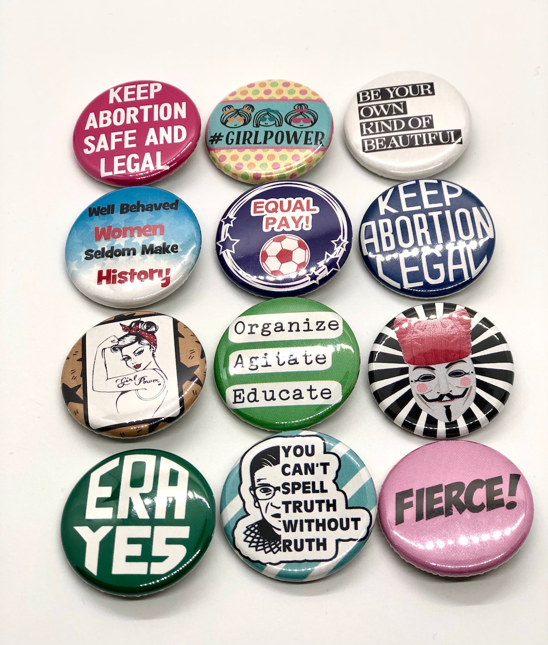 Feminist Button Set, 1.25 Inch Buttons, ERA Yes, Pro Choice, Girl Power ...