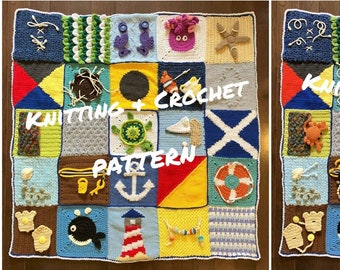 Sensory Fidget Blanket (Nautical Themed) - Knitting & Crochet Pattern PDF