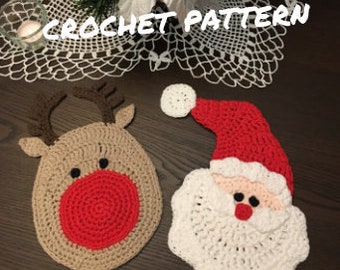 Agarraderas de Papá Noel y Rodolfo - Patrón de crochet en PDF
