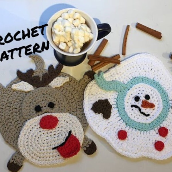 Snowman & Reindeer Potholders - Crochet Pattern PDF