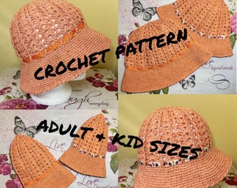 Mother and Daughter Summer Shell Cloche Hat - Crochet Pattern PDF