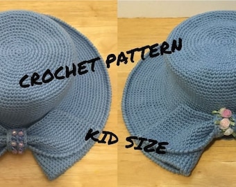 Kid-Size Sun Hat with Bow - Crochet Pattern PDF