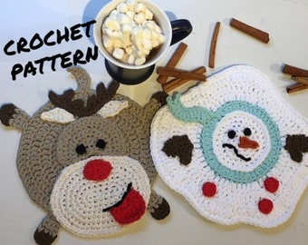Agarraderas de muñeco de nieve y reno - Patrón de crochet en PDF
