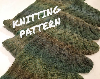 Lacy Leaf and Cabled Root Scarf - Knitting Pattern PDF