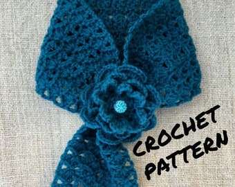 Flower Keyhole Scarf/ Ascot - Crochet Pattern PDF