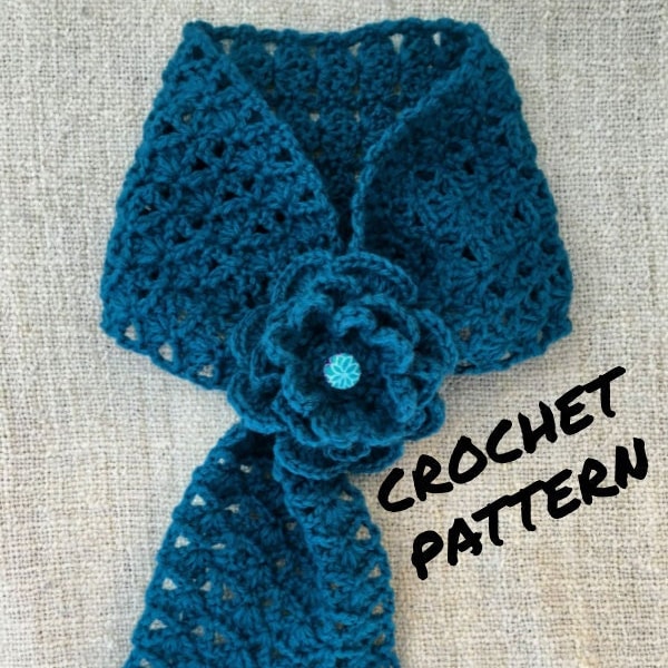 Flower Keyhole Scarf/ Ascot - Crochet Pattern PDF