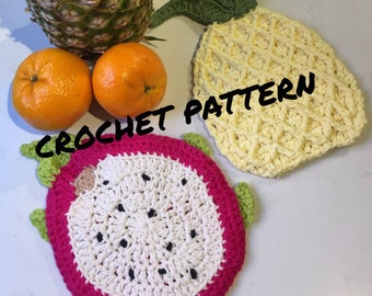 Agarraderas de frutas tropicales - Patrón de crochet en PDF