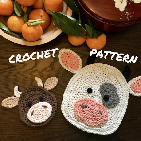Moo-Moo Cow Potholder & Coaster Set - Crochet Pattern PDF