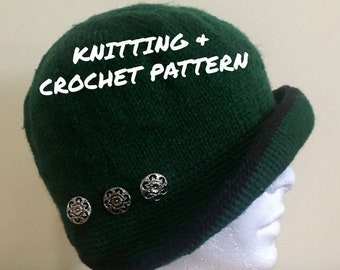 Vintage 1920s-Style Cloche Hat with Buttons - Knitting & Crochet Pattern