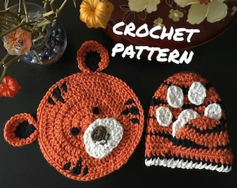 Tiger Potholder & Tiger Paw Pot Grabber - Crochet Pattern PDF