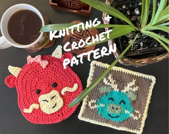 Dragon Potholders 2 Styles -  Knitting & Crochet Pattern PDF