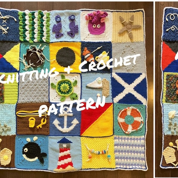 Sensory Fidget Blanket (Nautical Themed) - Knitting & Crochet Pattern PDF