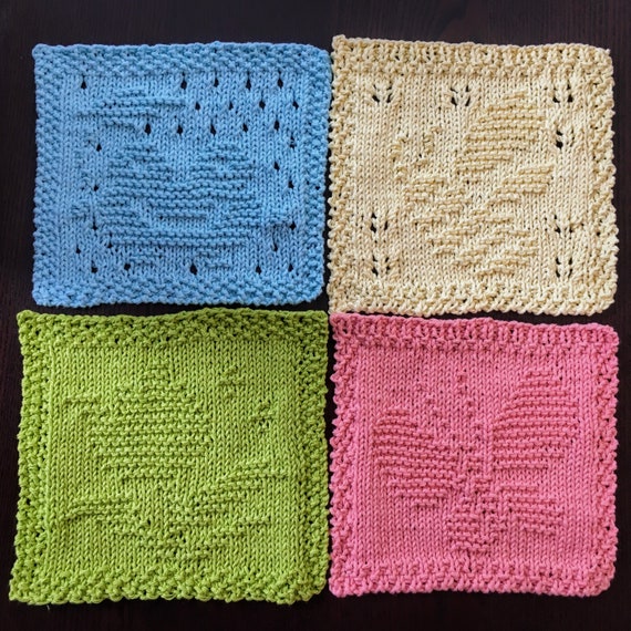 Spring Dishcloths set of 4 Knitting Pattern PDF 