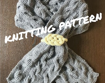 Textured Reversible Cable Scarf with Celtic Knot Tie - Knitting Pattern PDF