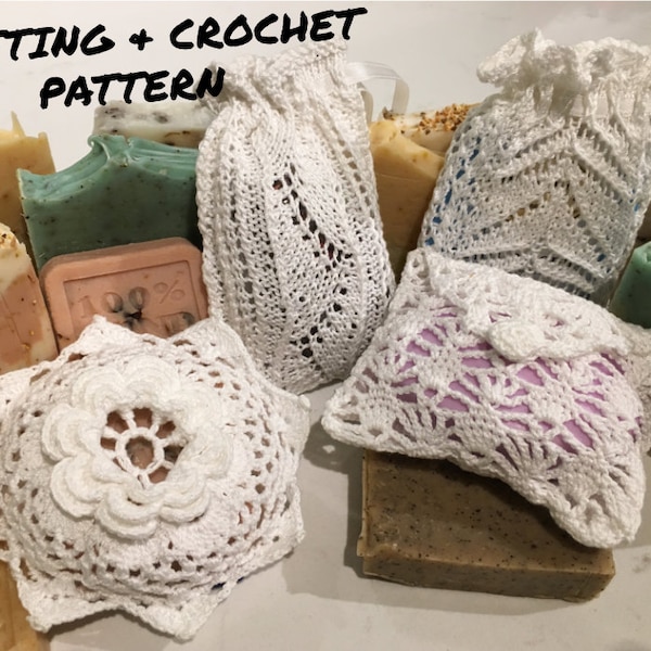 Lacy Soap Cozies (4 Designs) - Knitting & Crochet Pattern PDF