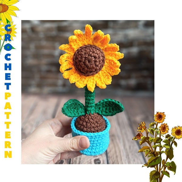 Sunflower crochet pattern Mother day gift PDF tutorial Ukrainian flowers