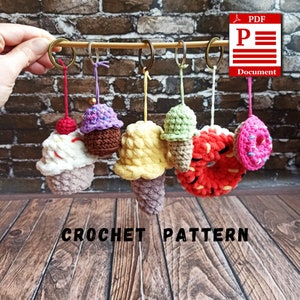 Einfache Schlüsselanhänger Häkelanleitung No sew häkeln Donut, Cupcake häkeln, Anleitung Eiscreme PDF