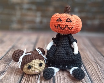 Crochet pattern Pumpkin doll Halloween toy easy English pattern tutorial Creepy and cute doll pattern