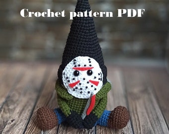 Creepy gnome with machete crochet pattern Horror tutorial gonk pattern, crochet gnome spooky creepy doll Halloween easy crochet pattern