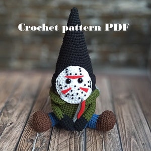 Creepy gnome with machete crochet pattern Horror tutorial gonk pattern, crochet gnome spooky creepy doll Halloween easy crochet pattern