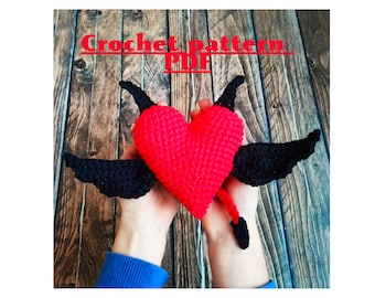 Valentine's day crochet pattern PDF Valentine day heart Crochet demon with horns Gothic crochet pattern