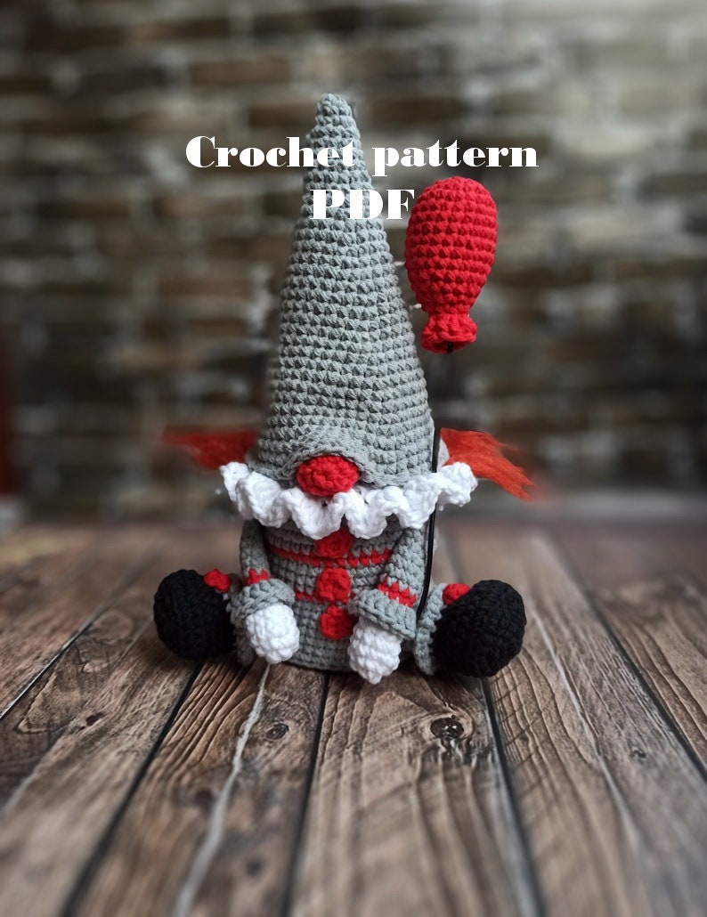 Creepy gnome Crochet pattern Clown tutorial gonk crochet pattern, crochet Clown spooky creepy doll Halloween easy crochet horror monster 