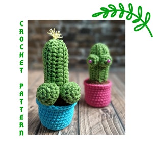 Crochet cactus in the pot Mature crochet pattern Funny gift idea for her for him Crochet home decor pattern