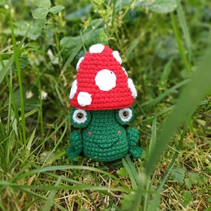 Crochet mushroom froggy pattern Easy crochet kawaii toy Crochet home decor pattern