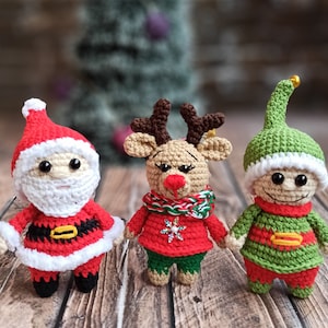 Adornos navideños de crochet: Patrón de Papá Noel, reno y duende (PDF)