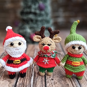 Christmas ornaments crochet pattern: Santa Reindeer Elf crochet toy Crochet Christmas decoration PDF crochet tree ornament pattern tutorial