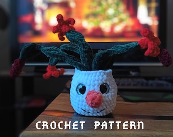 Hanging Plant in pot with snowman crochet pattern Christmas plants crochet pattern Christmas home decor pattern tutorial