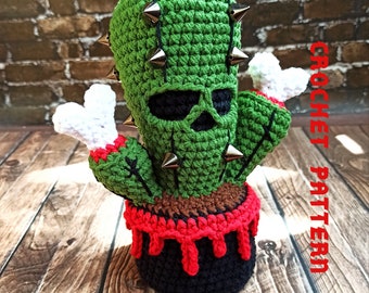 Crochet creepy cactus in the pot Halloween crochet pattern Unusual crochet home decor pattern