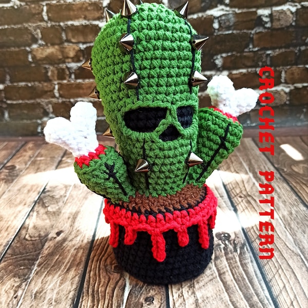 Modèle d'Halloween au crochet Cactus effrayant dans le pot Modèle de décoration d'intérieur au crochet original