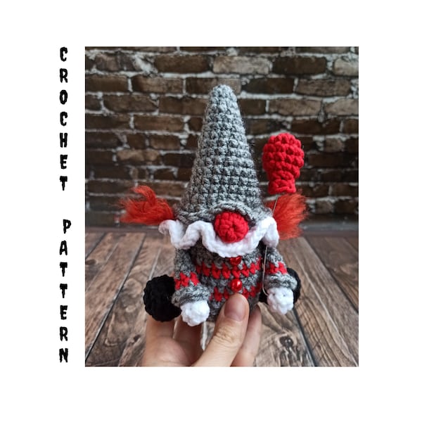 Mini Creepy gnome Crochet pattern Clown tutorial gonk crochet pattern, Clown spooky creepy doll Halloween easy crochet horror monster