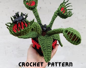 Venus fly trap crochet pattern. Halloween plants pattern. Halloween home decor pattern. PDF tutorial gothic horror crochet