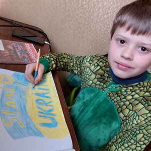 Children&#39;s art picture, Ukrainian art, Stand with Ukraine, Digital download JPG file, Pray for Ukraine, Yegor&#39;s drawing about Ukraine.