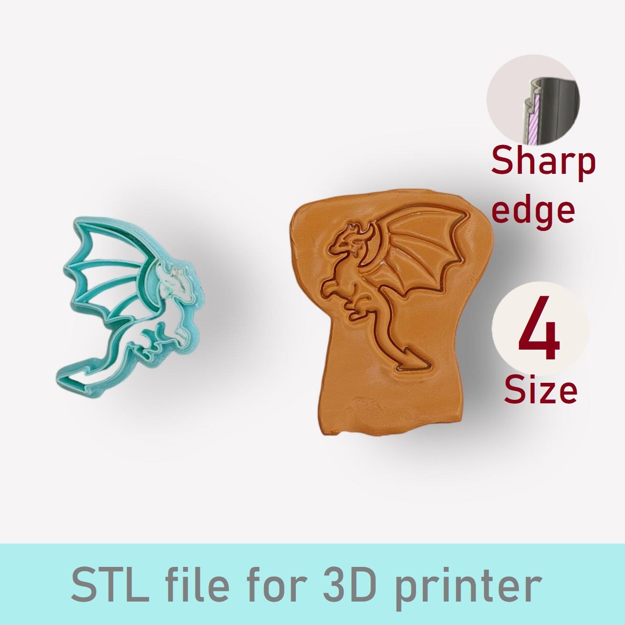 Dragon Polymer Clay Cutter, Dragon Cutters, Digital STL File, 4 Sizes, STL Earring, Dragon File for 3D printer