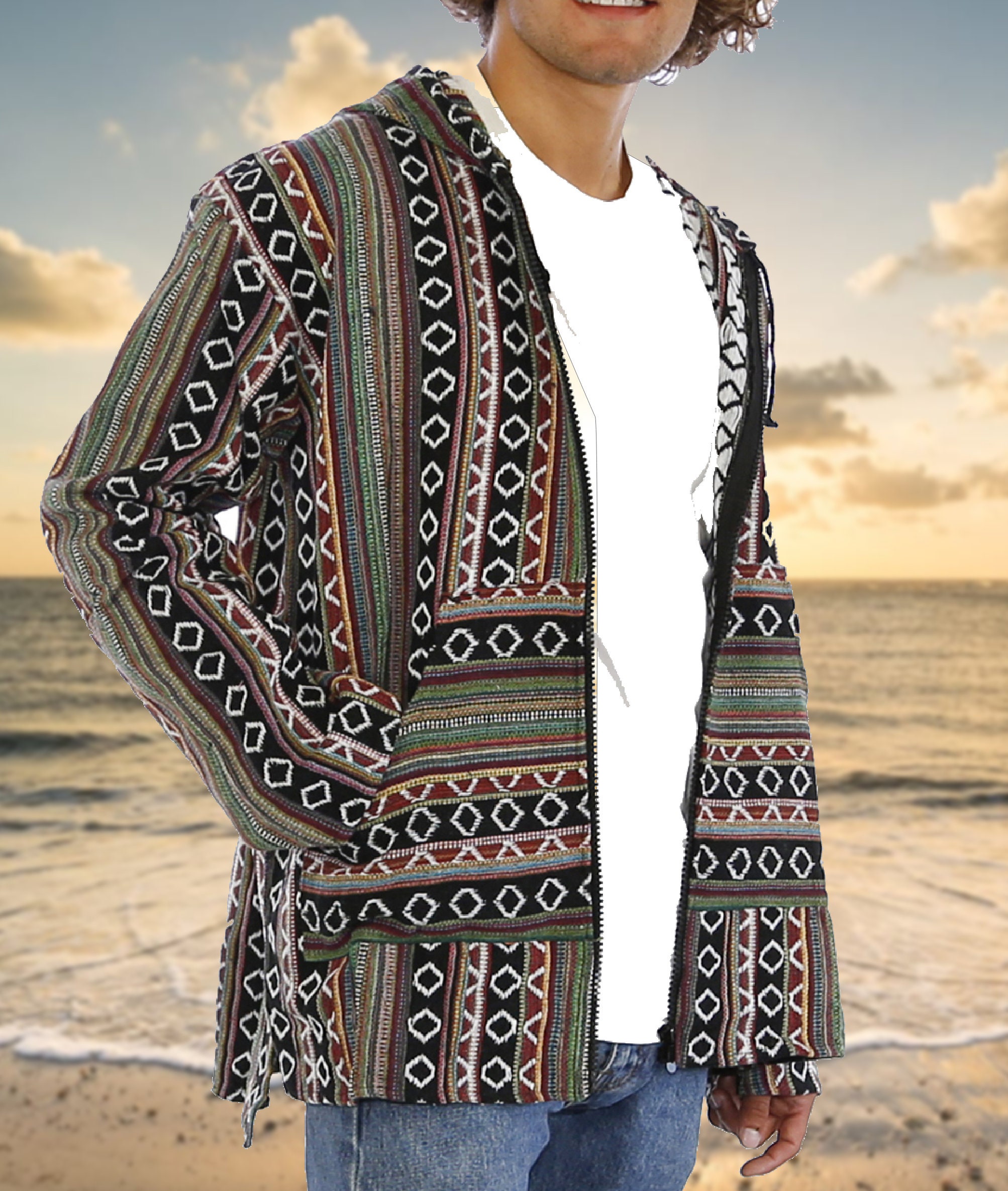 Woven Baja Style Hoodie Zip Up Green/Brown Baja Hoodie Drug Etsy